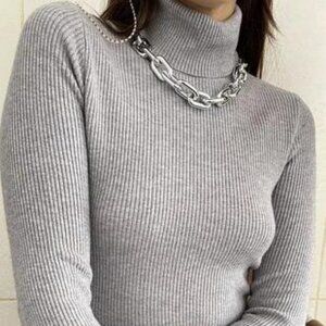 Forever 21 Women's Gray Form-fitting Ribbed Turtleneck Sweater Top Size XL NWT